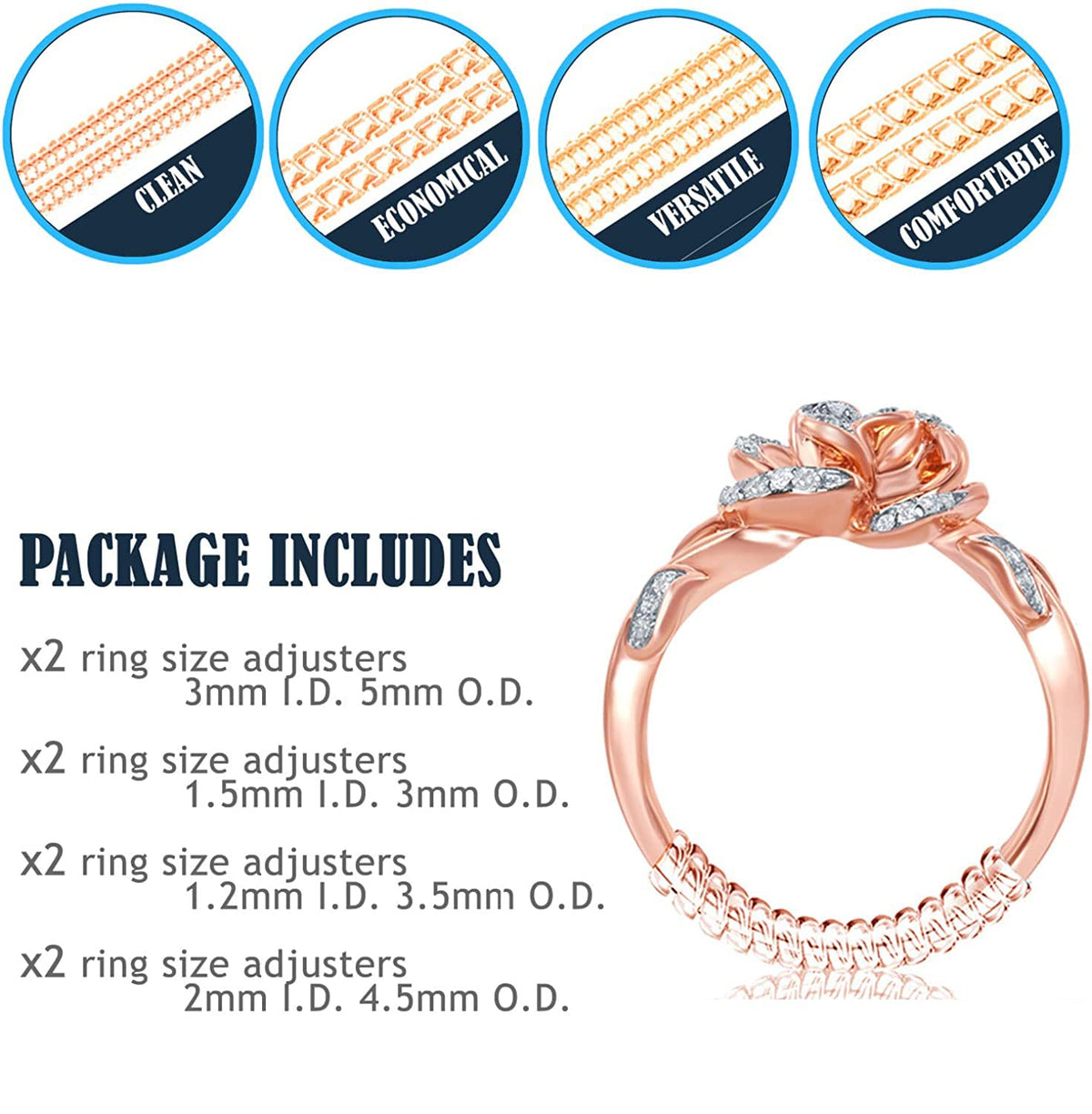 PALAY Ring Size Adjuster for Loose Rings with Spiral Design and Silicone Material | 8 Pack