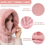 PALAY Winter Cap for Women featuring 35cm Hood Height with Fleece Lined Neck Scarf & Mask | Pink