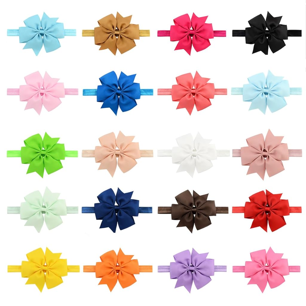 PALAY® 20 Pieces Hair Bows For Kids Girls 3 Inch Grosgrain Ribbon Hair Bows Alligator Clips For Baby Girls, Hair Accessories, Multi