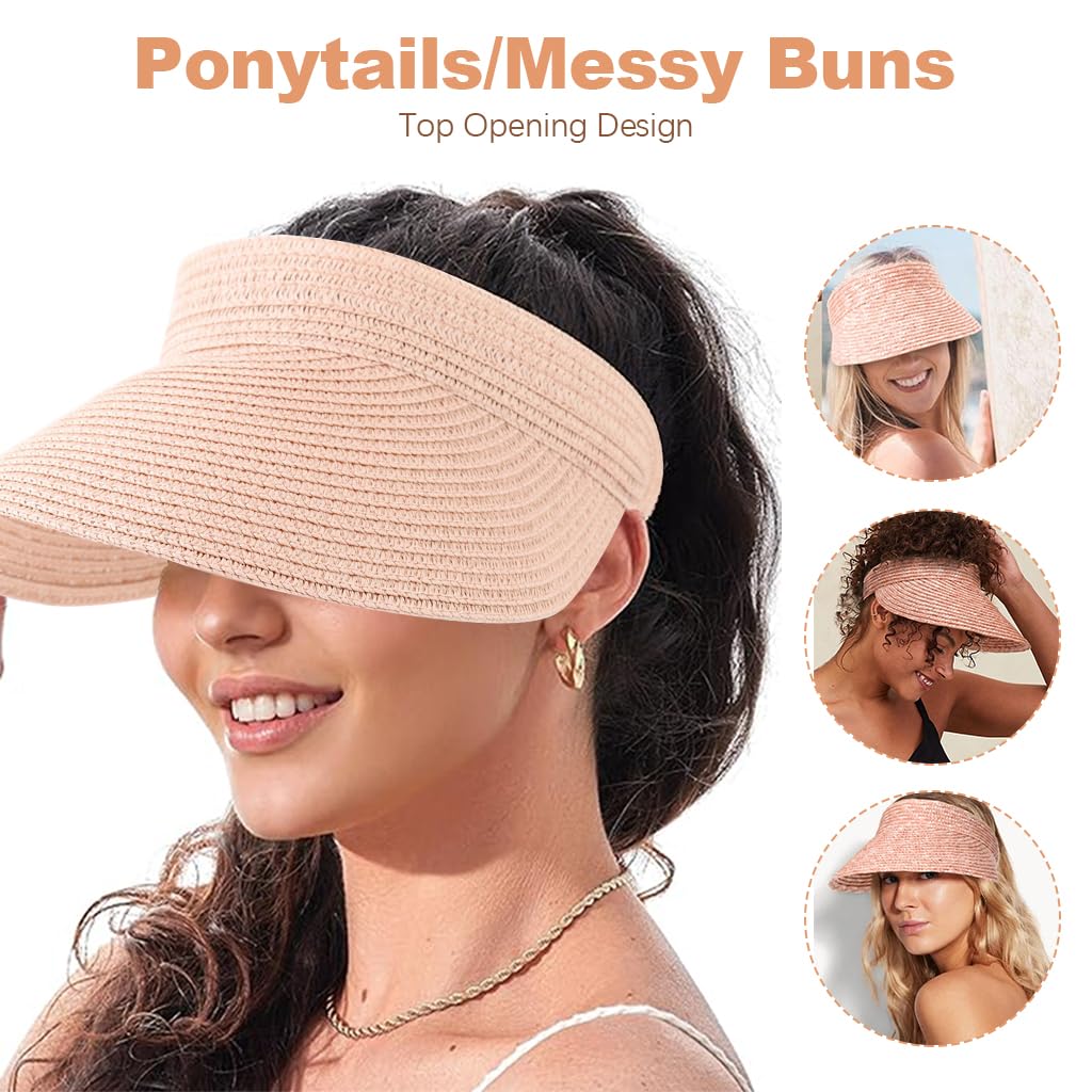 PALAY Straw Cap for Women featuring Wide Brim Sun Protection and Packable Pink 2PCS