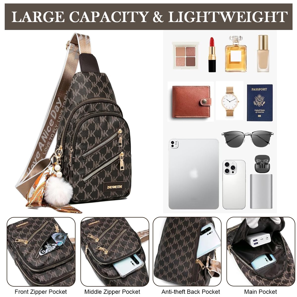 PALAY Chest Bag for Women with Multi Compartments and Zip Closures featuring Vintage PU Style