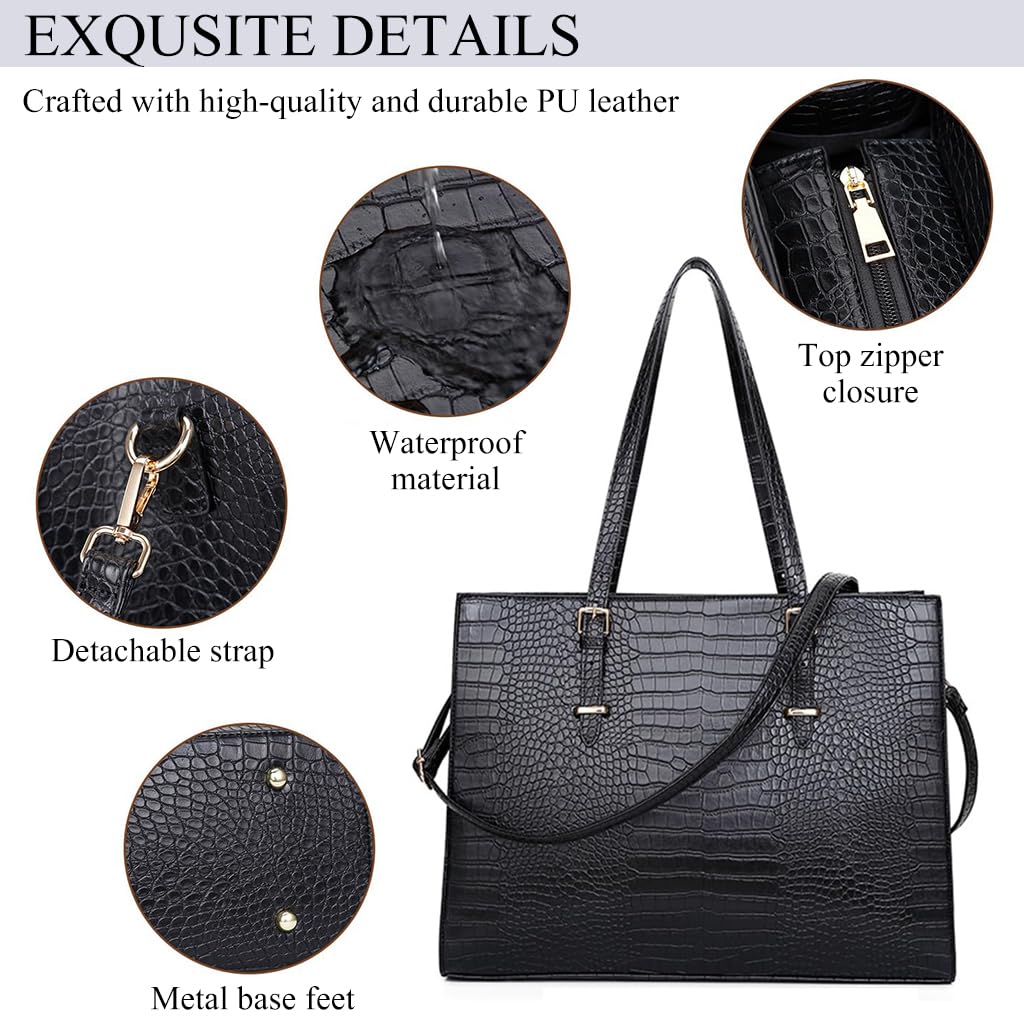PALAY Laptop Bag for Women 15.6 Inches with Detachable Shoulder Strap and Vegan Leather Tote | Stylish Work and Travel Handbag