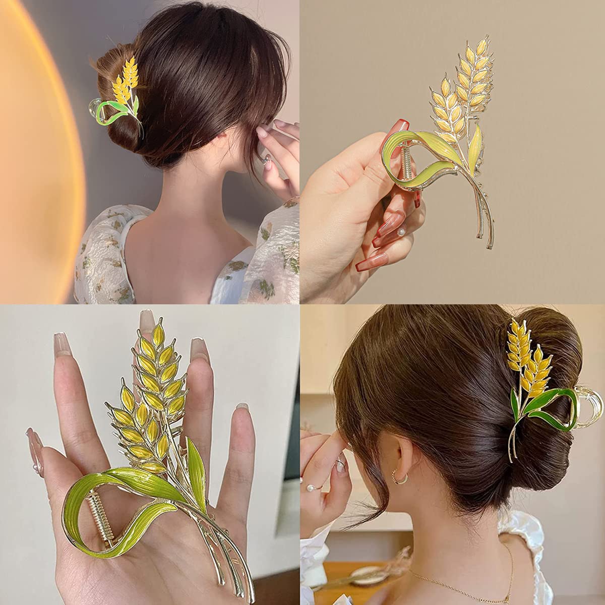 PALAY Hair Claw Clips for Women with Gold Wheat Design and Metal Texture | Elegant Styling Accessory