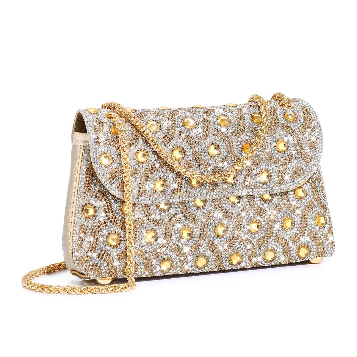 PALAY Shoulder Bag for Evening Parties with Crystal Rhinestones and Golden Chain | Elegant Clutch for Women