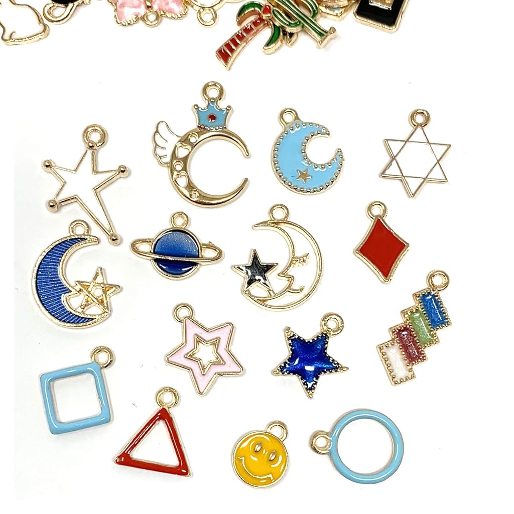 PALAY® Charms for Bracelet Making Gold Plated Enamel Animal Moon Star Fruit Assorted Pendant DIY Necklace Jewellery Kit Crafting Multi 120PCS