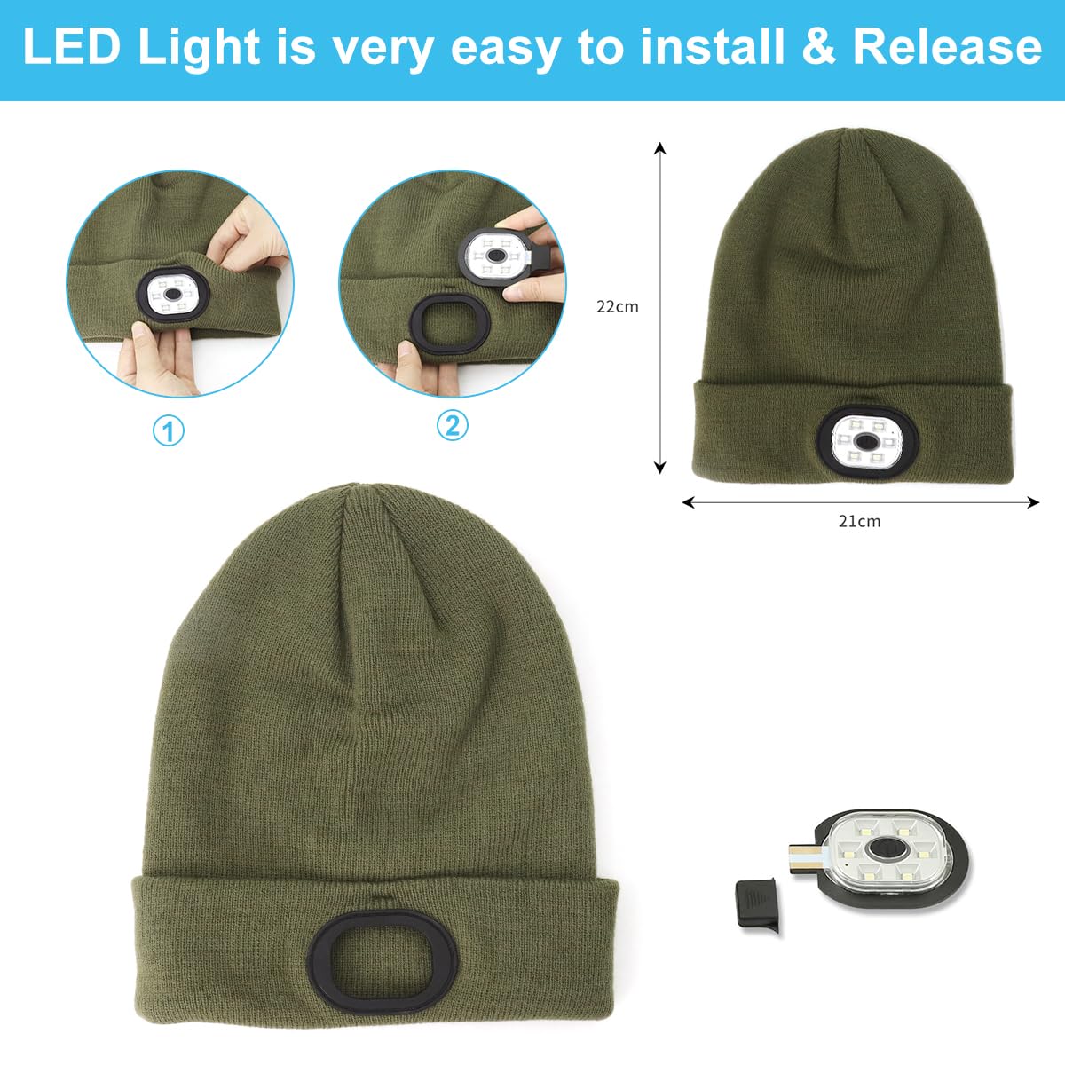 PALAY® Beanie Cap for Men Women with USB Rechargeable Forehead LampSoft Fleece Knit Winter CapWarm, Stylish