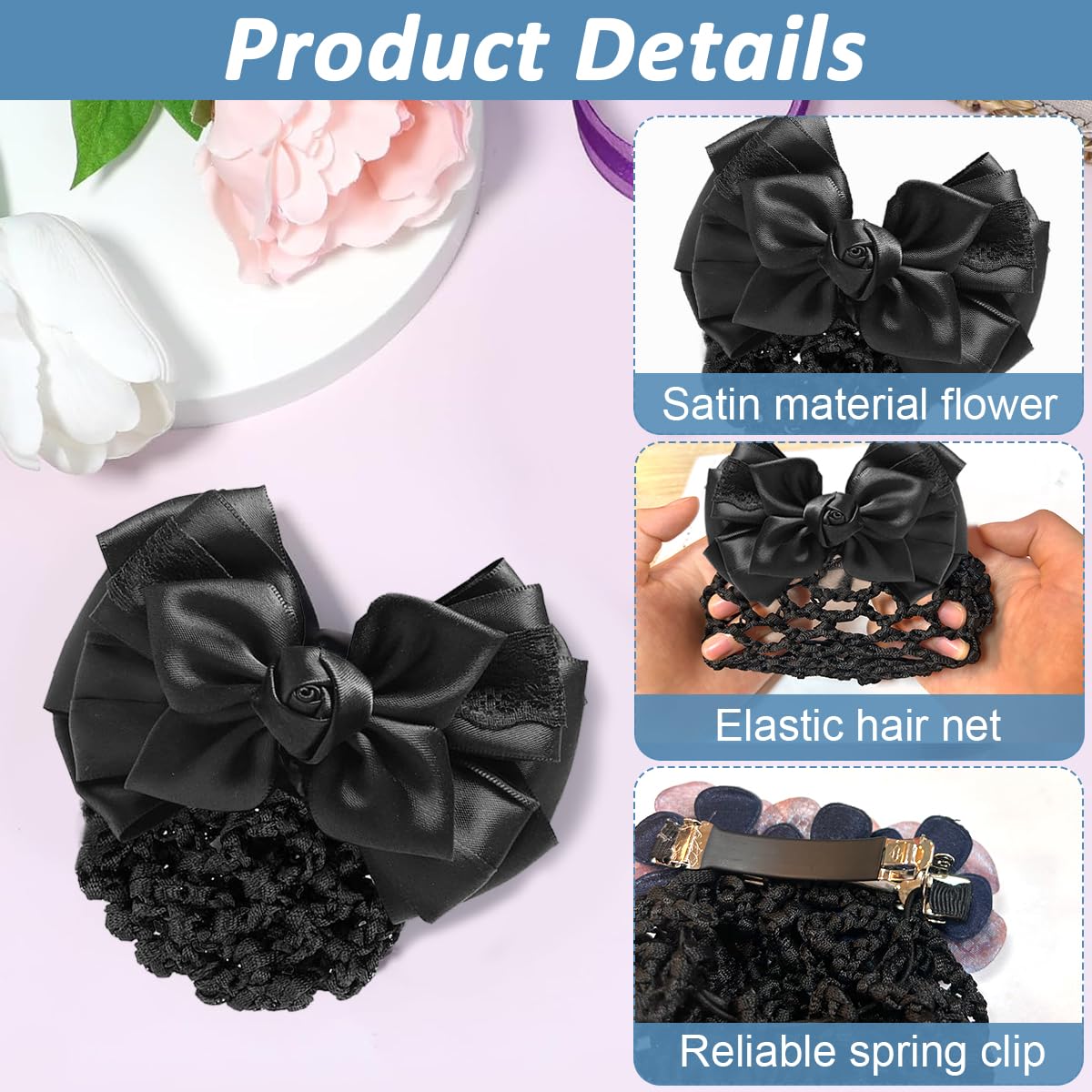 PALAY Hair Buns Clip for Work and Daily Use with Alloy Spring Clip & Lace Bow Net | Elegant Women’s Hair Accessory