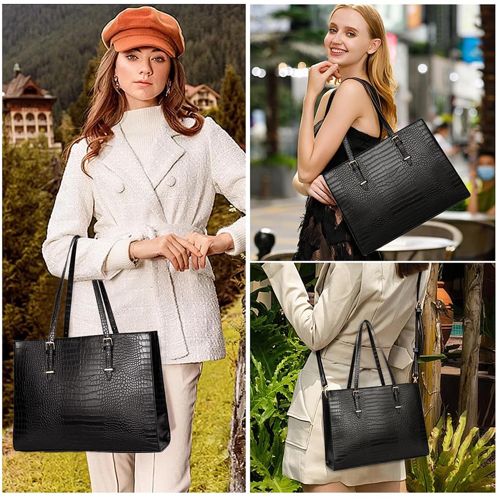 PALAY Laptop Bag for Women 15.6 Inches with Detachable Shoulder Strap and Vegan Leather Tote | Stylish Work and Travel Handbag