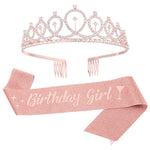 PALAY® Birthday Decorations Kit, Birthday Crown Headband Birthday Sash and Rhinestone Crown Tiara Set for Happy Birthday Gift Party Accessories, Favors, Decorations