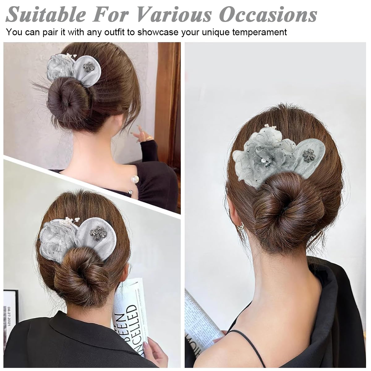 PALAY® Hair Buns for Women and Girls Magic Hair Bun Maker Women Flawless French Hair Bun Clips for Women Elegant Floral Pearl Bun Maker Headpiece Hair Accessories for Women Mother's Day Gift