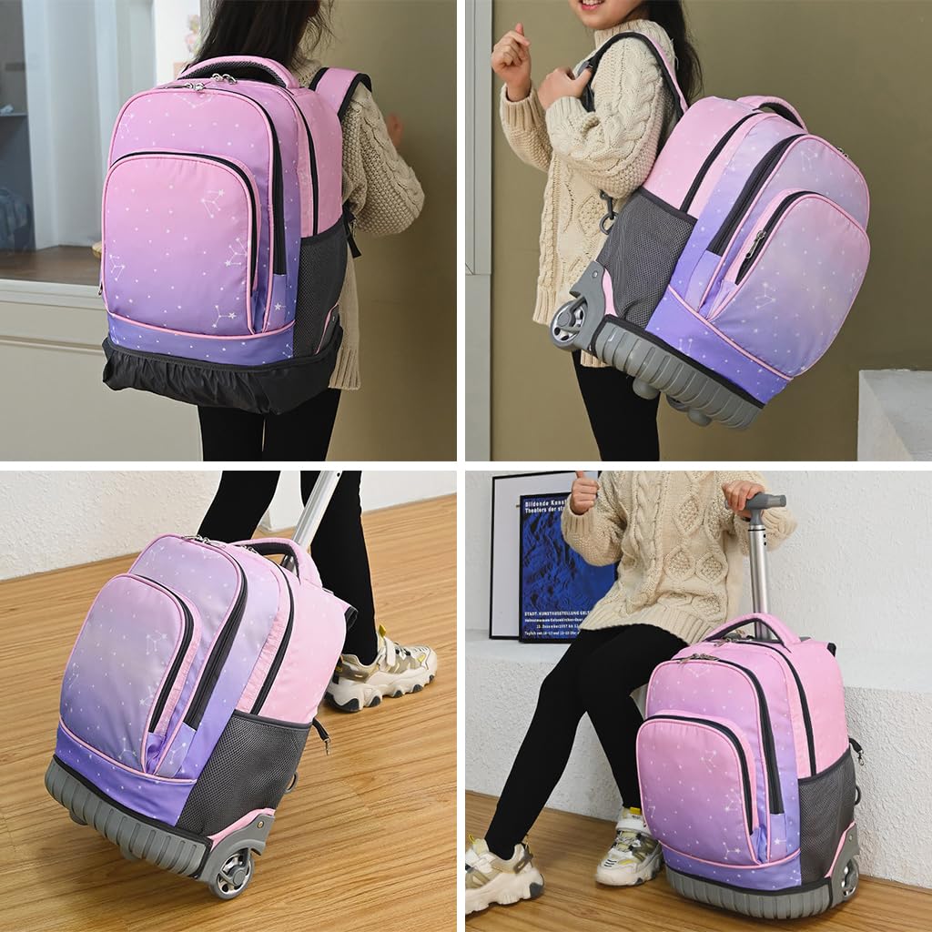 PALAY School Bag for Girls with Wheels featuring Retractable T Bar Handle and 18 in Size