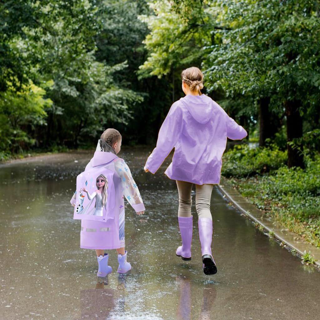 PALAY Raincoat for Girls featuring Princess Elsa Print and Wide Brim Hood | EVA Knee Length Design for 9–11 Years