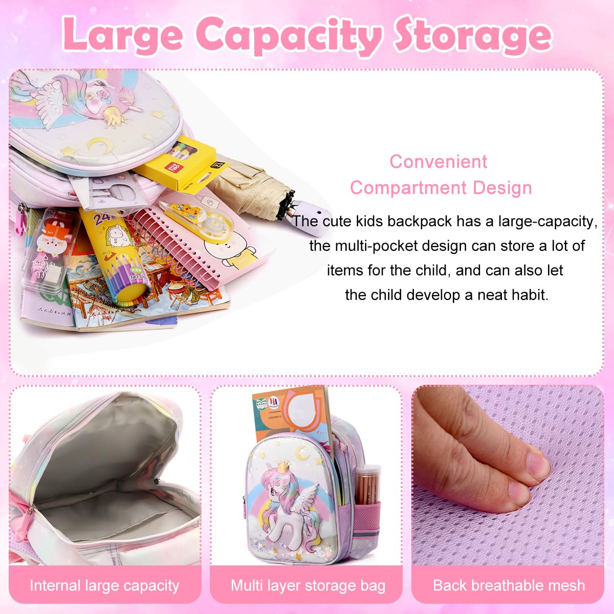 PALAY Unicorn Backpack for Schoolgirls featuring Double Layer Design and Waterproof Nylon | Ideal Gift for Girls Aged 4–6