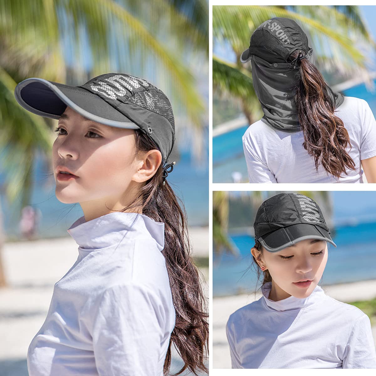 PALAY® Women Face Mask with Hat UPF 50+ Outdoor Women Cap with Face Mask Full Cover Breathable Face Cover Face Mask Hat for Riding, Cycling, Sport, Golfing, Walking