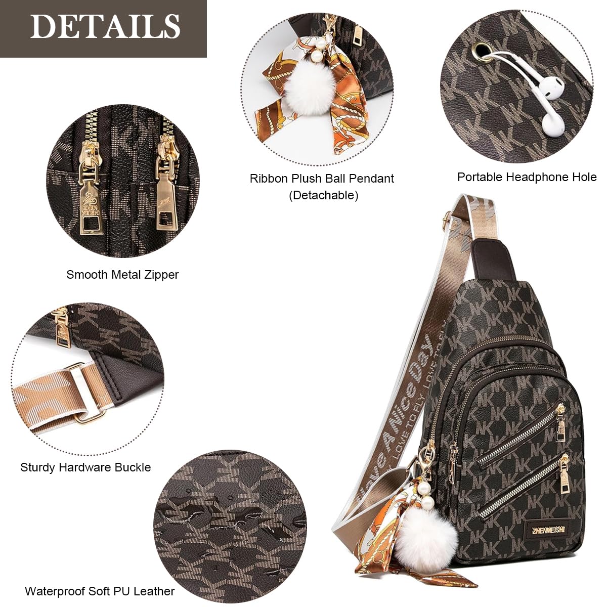 PALAY Chest Bag for Women with Multi Compartments and Zip Closures featuring Vintage PU Style