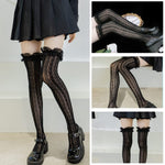 PALAY Lace Knee Length Socks for Women featuring 22.44 in Length and Ruffled Mesh | Black One Pair