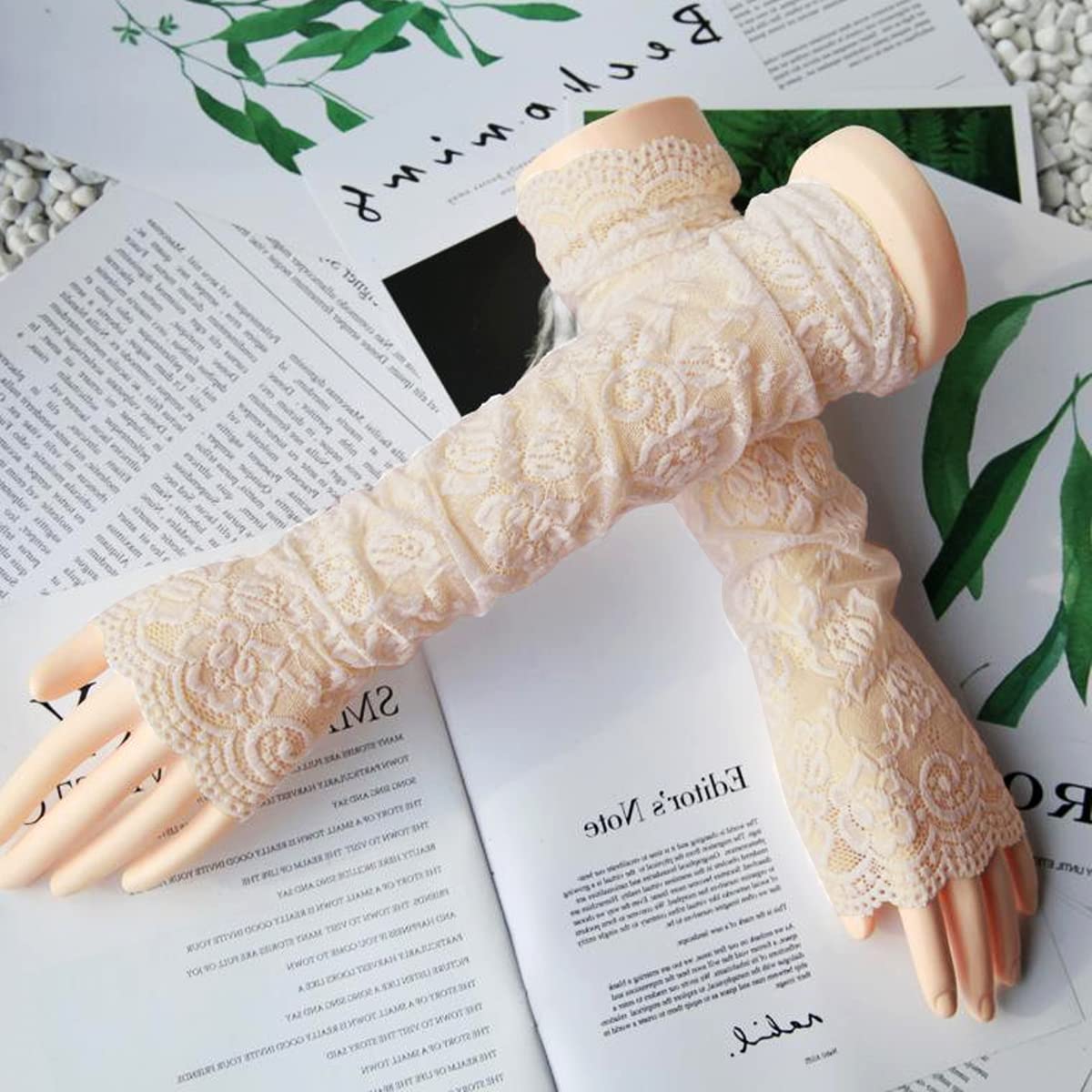 PALAY Arm Sleeves for Women featuring 46cm Stretch Lace with Anti Slip Ends & UV Protection