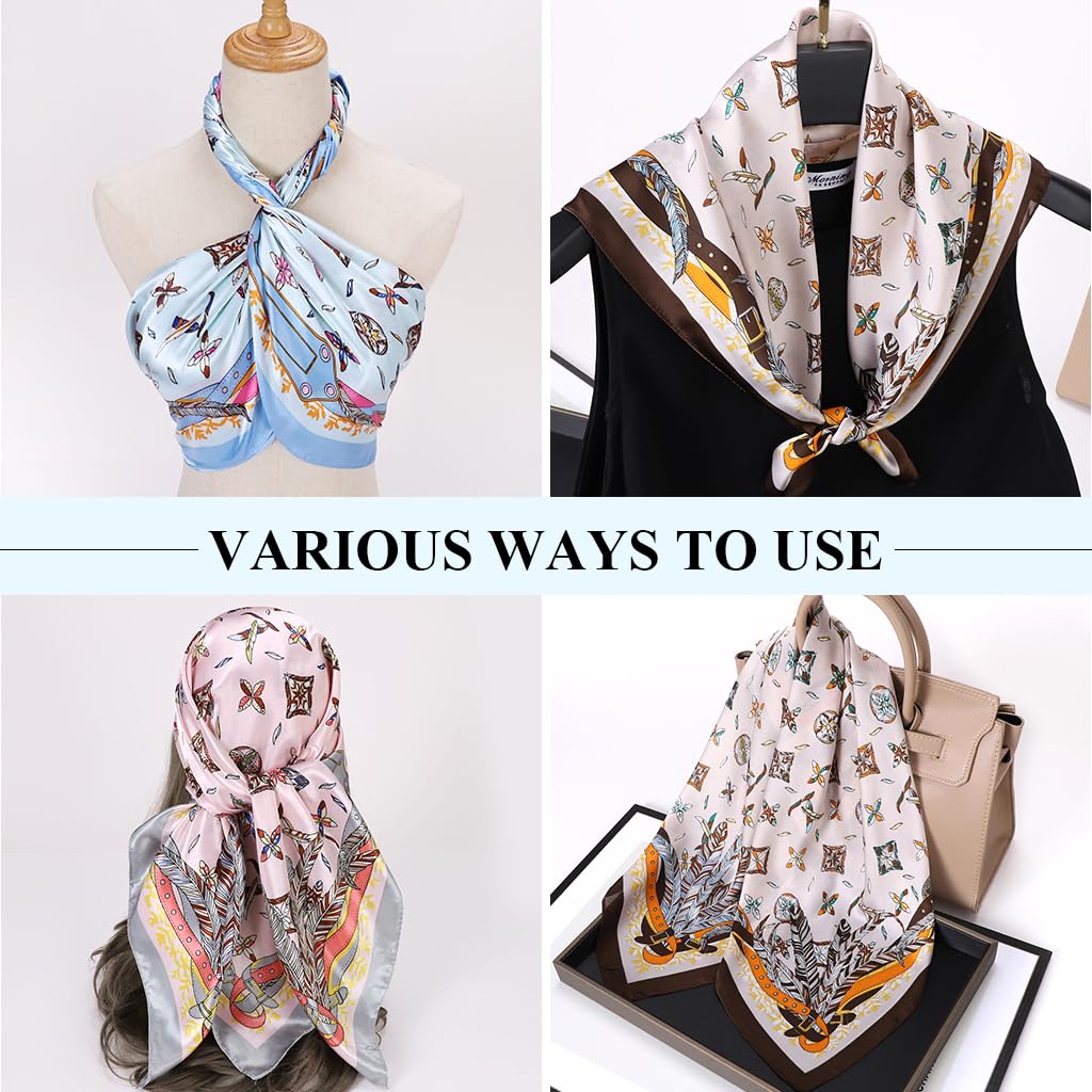 PALAY Square Head Scarf for Women featuring 35 in Design with Ice Silk Satin Fabric | 3PCS Set