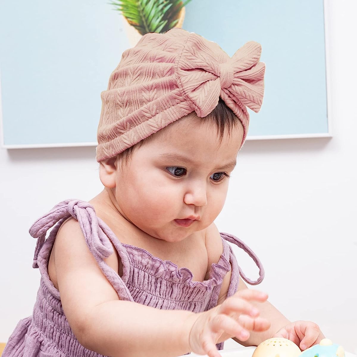 PALAY Baby Cap Set for 0–12 Months featuring Soft Stretchy Bow Turban | 3pcs Infant Gift
