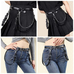 PALAY Goth Punk Chain Belt for Skirts and Jeans with Metal Rings and Heart Pendant | Black Faux Leather 97 cm Adjustable Style