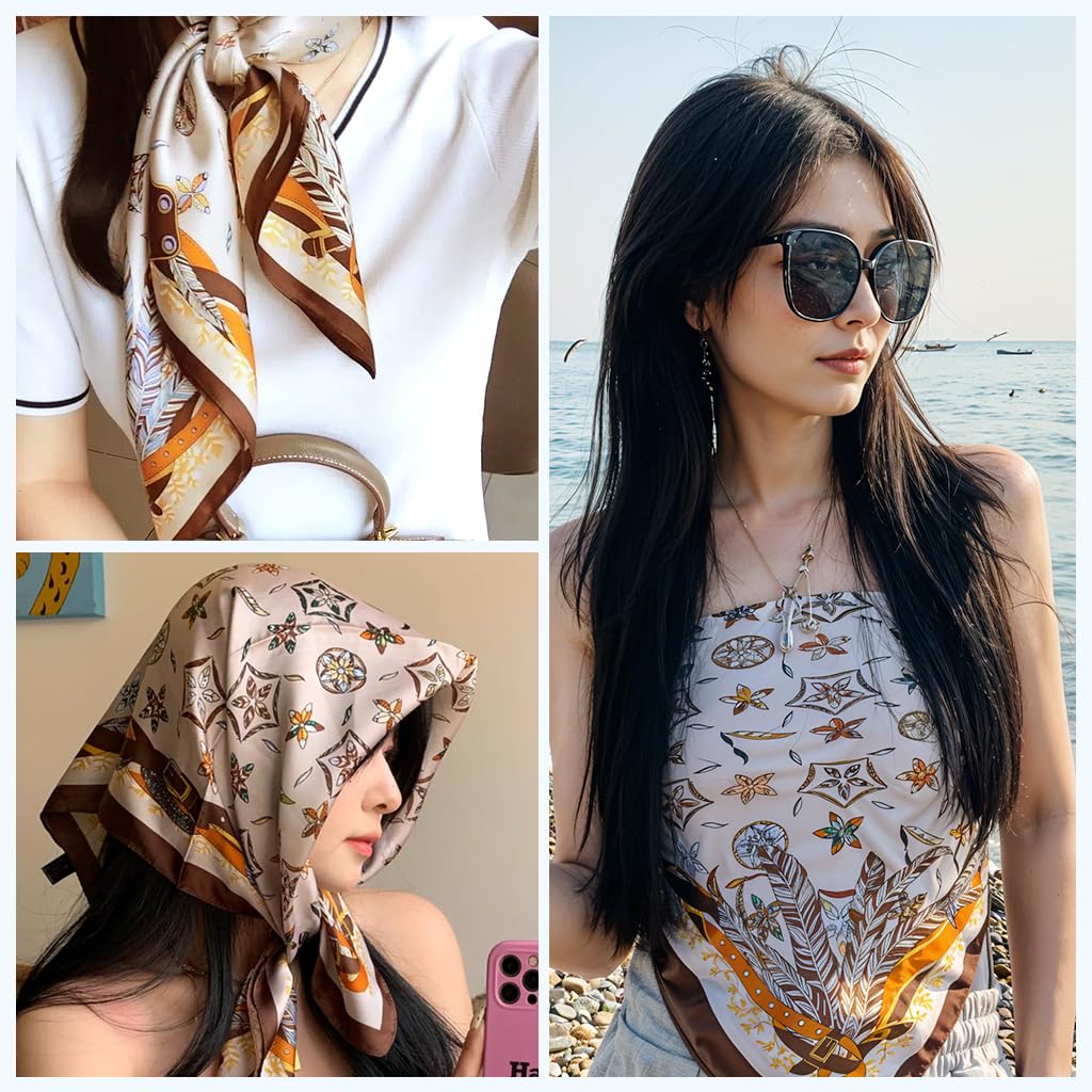 PALAY Square Head Scarf for Women featuring 35 in Design with Ice Silk Satin Fabric | 3PCS Set