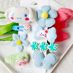 PALAY Cinnamoroll Hair Clips for Girls featuring 8pcs Plush Flower Blue Barrettes | Kawaii Accessory