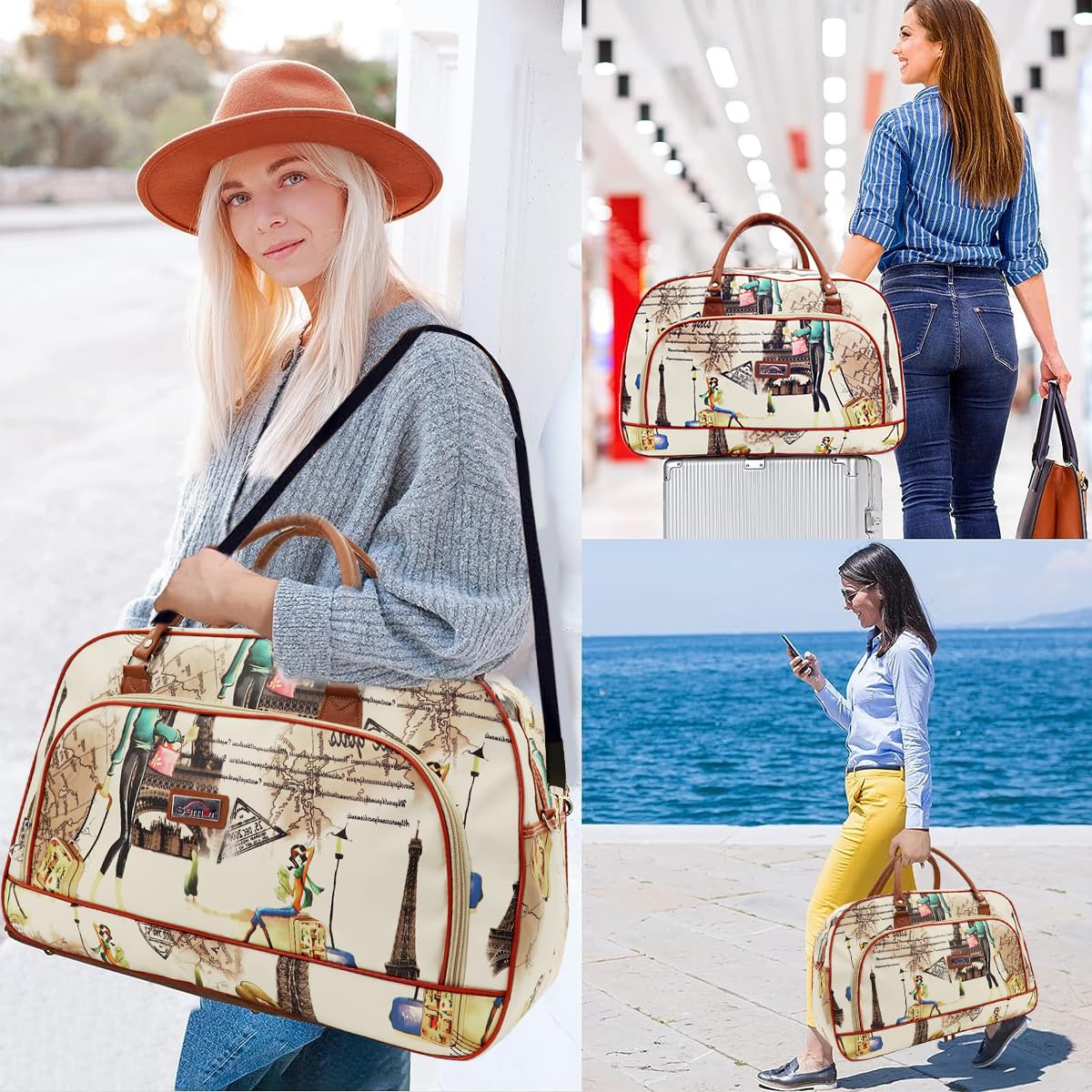 PALAY Duffle Bag for Women Travel with Shoulder Strap and Spacious Compartments | Waterproof PU Leather Beige Design