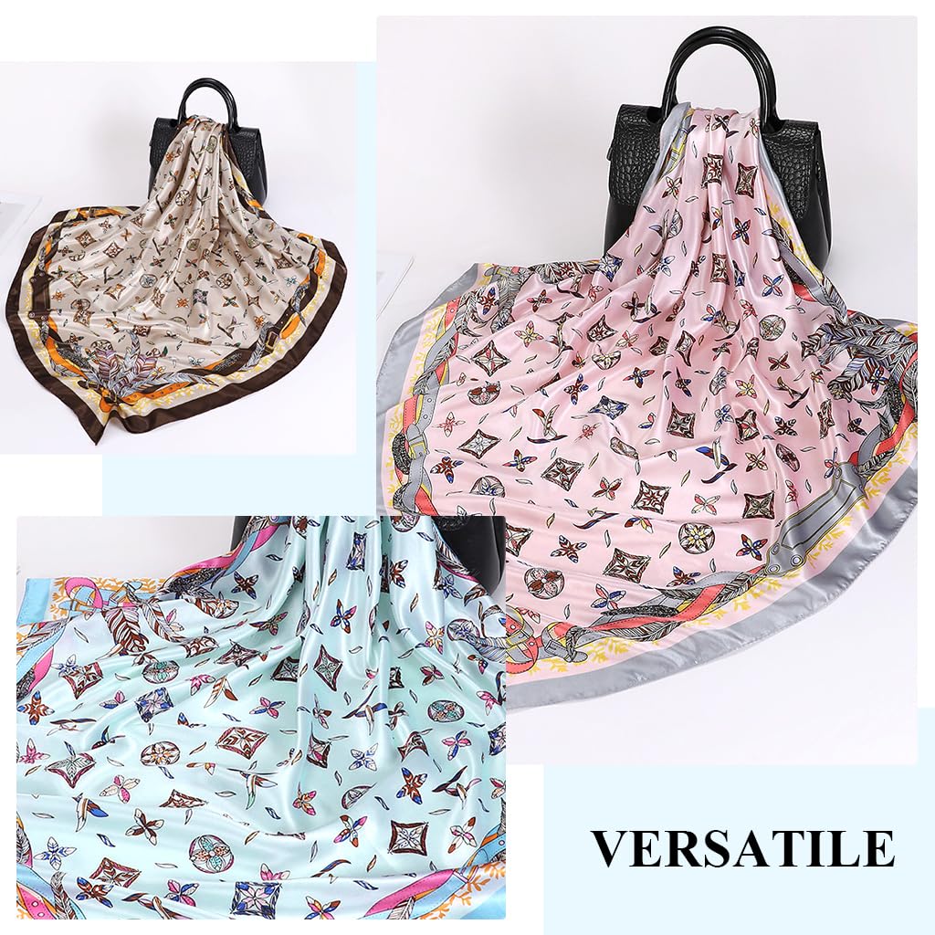 PALAY Square Head Scarf for Women featuring 35 in Design with Ice Silk Satin Fabric | 3PCS Set