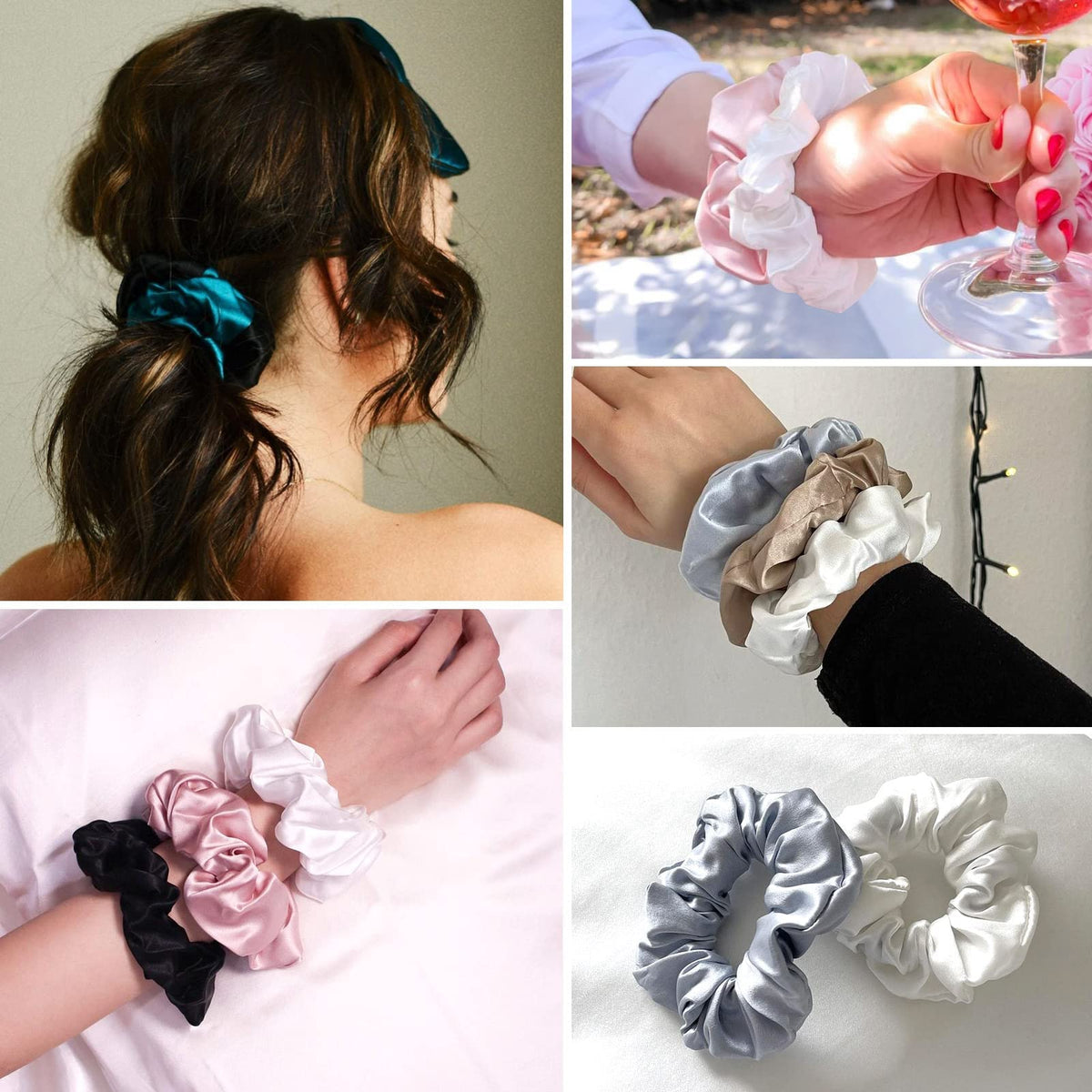 PALAY Silk Satin Scrunchies for Ponytails with Strong Elastic Hold 10pcs Set | Women & Girls Hair Ties
