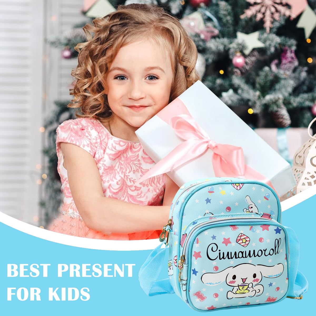 PALAY Cinnamoroll Crossbody Bag for Girls with 2 Zipper Pouches 18x10x20cm Blue | Removable Strap