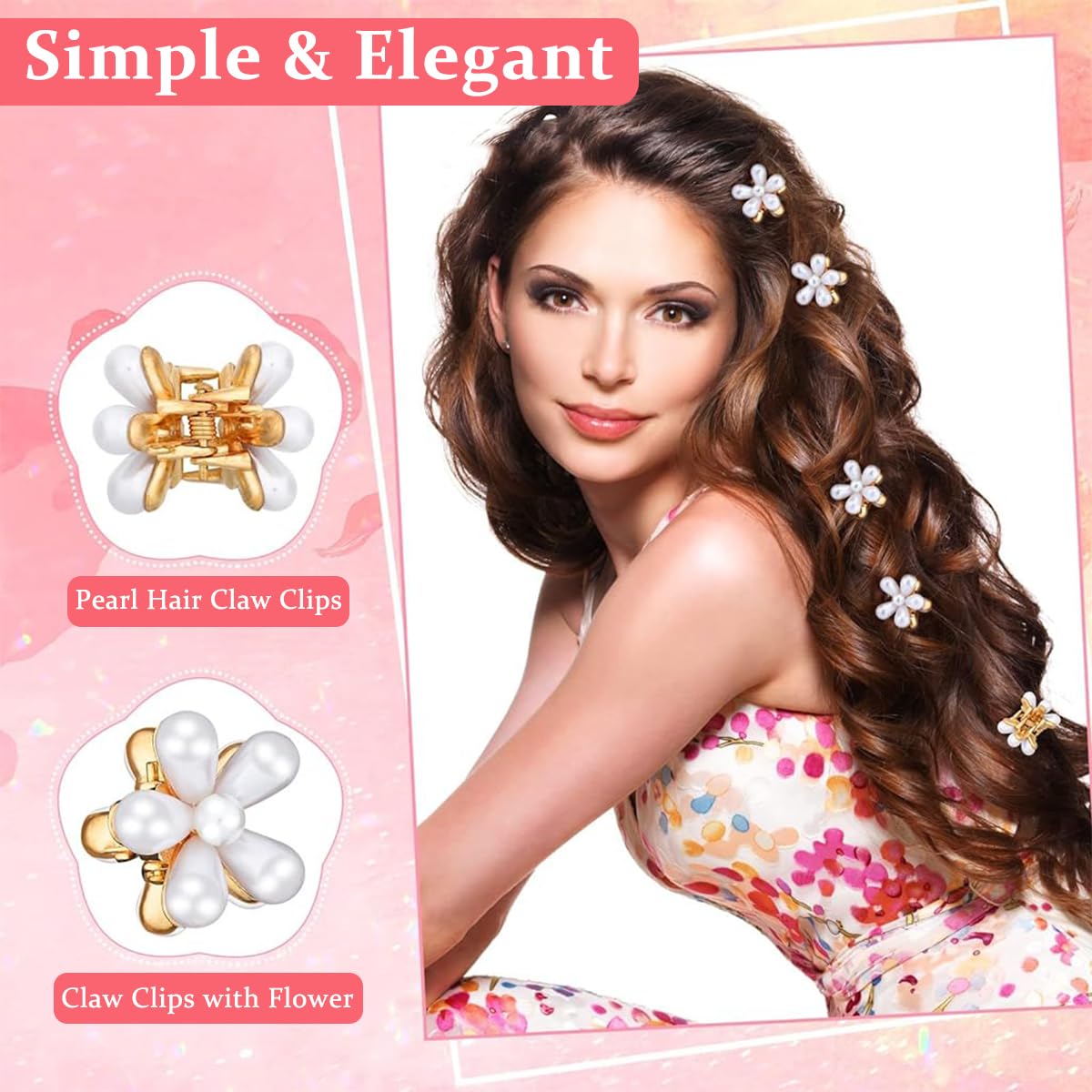PALAY® Mini Pearl Hair Clips for Women And Girls Stylish Vintage Flower Claw Clips for Women Korean Hair Accessories for Girls Cute Decorative Hair Claw Clips for Women Gift - 10 Pieces