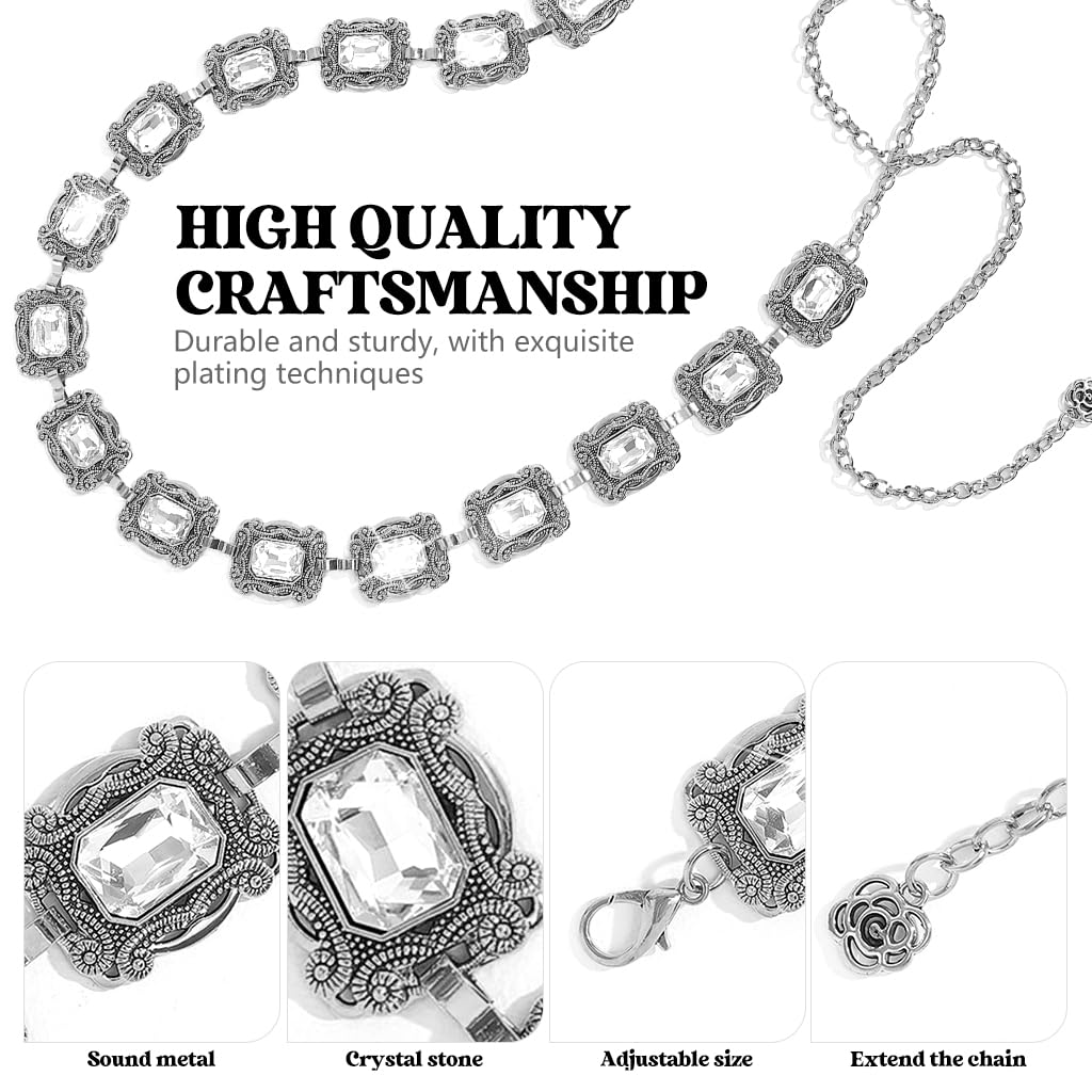 PALAY Belt for Women featuring Adjustable Chain Fit and Crystal Alloy Design | Silver Boho Waist Chain