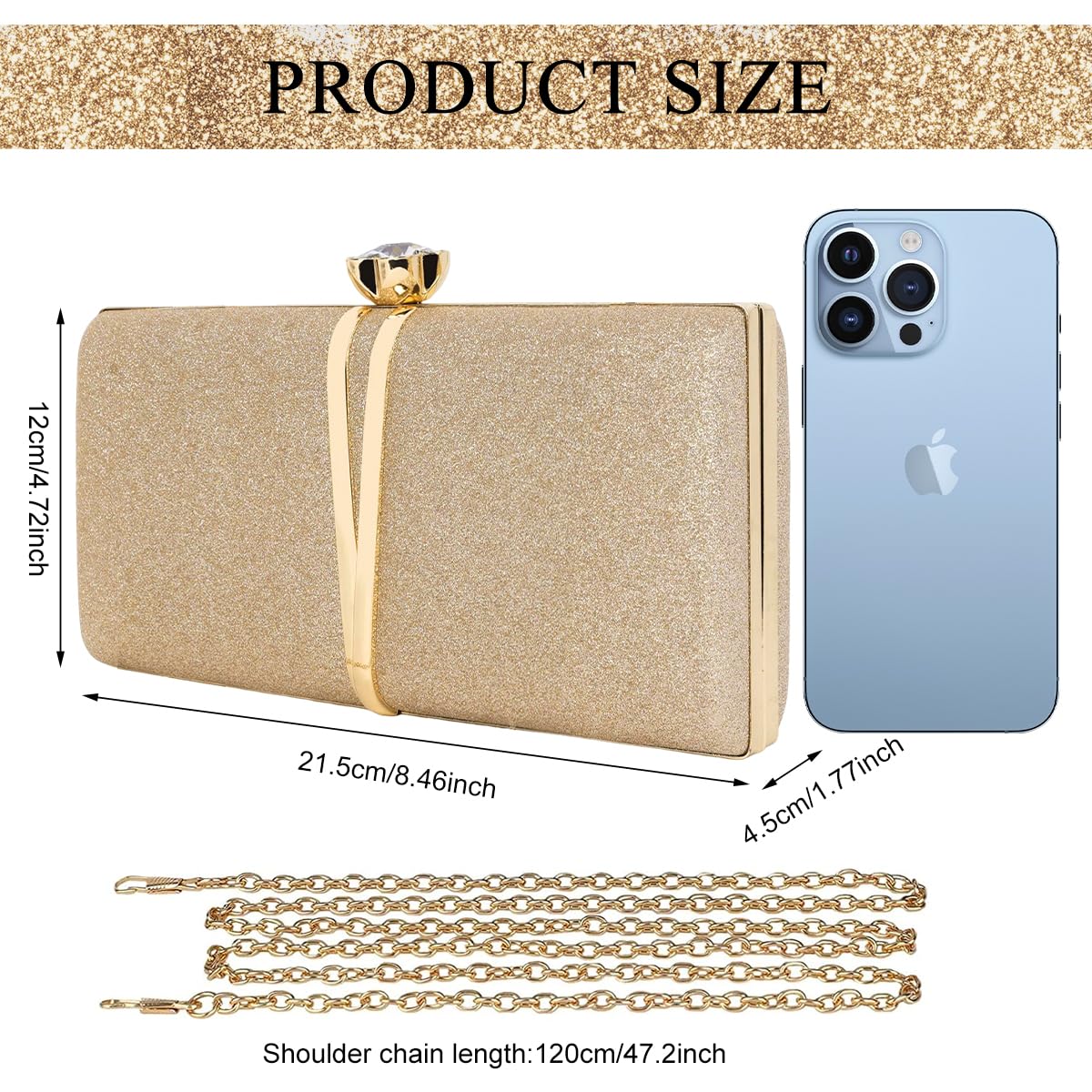 PALAY Clutch Bag for Evening Events featuring Rhinestone Floral Buckle and 22x13cm Size | Glitter Champagne Handbag for Women