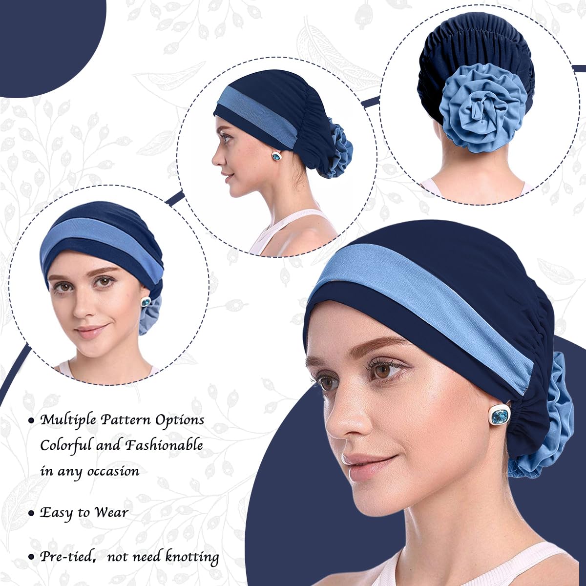 PALAY Flower Turban Cap for Women featuring Side Flower Design and Soft Stretch Fabric | Elegant Chemo Beanie and Sleep Hat