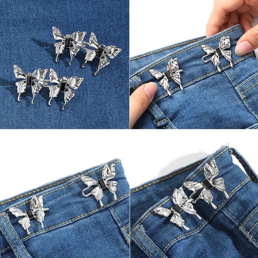 PALAY® 2 Pairs Cute Butterfly Button Pins for Loose Jeans No Sewing Adjustable Waist Body Extender for Jeans Fit Tighten Buckles for Women and Girls