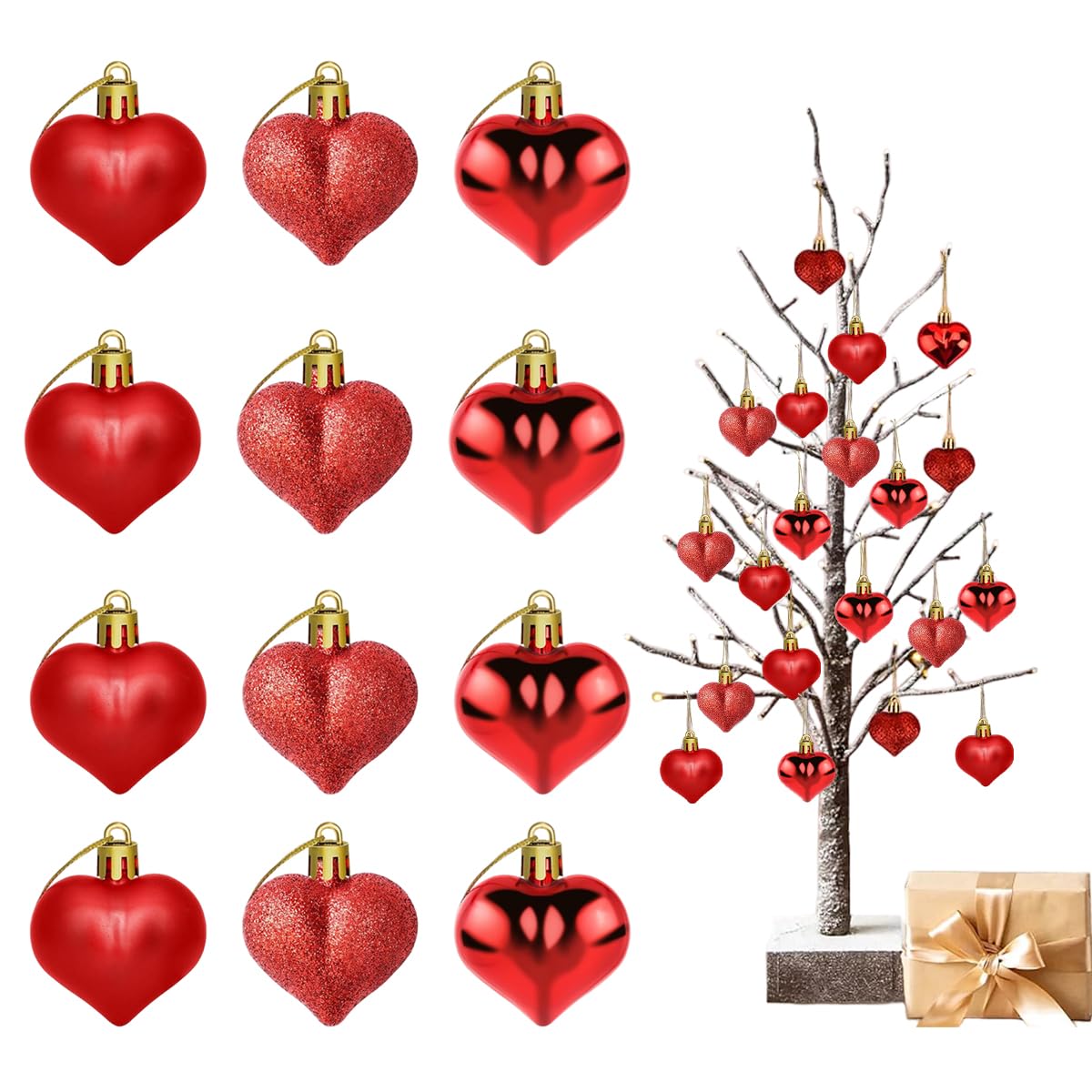 PALAY® 12Pcs Valentine's Day Red Heart Hanging Wall Decor Items for Bedroom Home Ornaments Set, Matte/Glitter/Shiny Mix with Red Room Decorate Items Surprised for Couple Gift for Girlfriend Boyfriend
