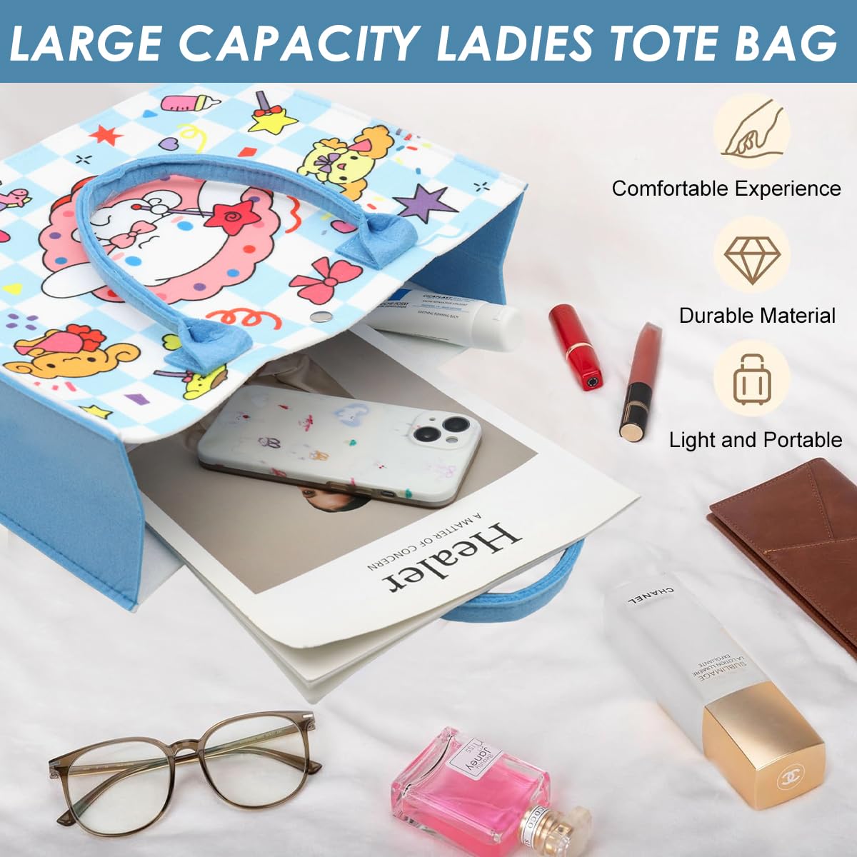 PALAY Shopping Bag for Grocery with 34x11x27cm Spacious Design featuring Felt Material | Kawaii Cinnamoroll Tote for Daily Use