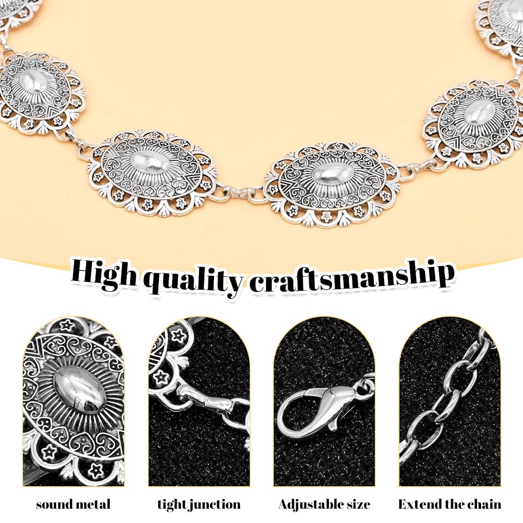 PALAY Waist Belt for Women featuring Silver Metal Concho Design | Vintage Boho Chain 3PCS