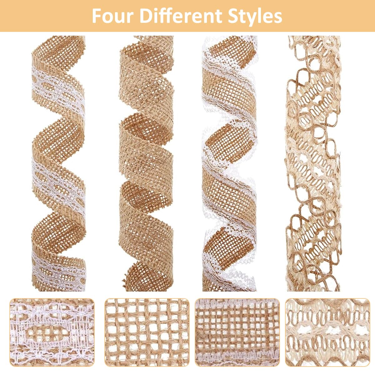 PALAY Jute Rope Burlap Ribbon for Craft and Gift Wrapping featuring 4 Rolls 13.12ft & 32.8ft Hemp Rope Natural Fabric | Rustic Wedding Decorations