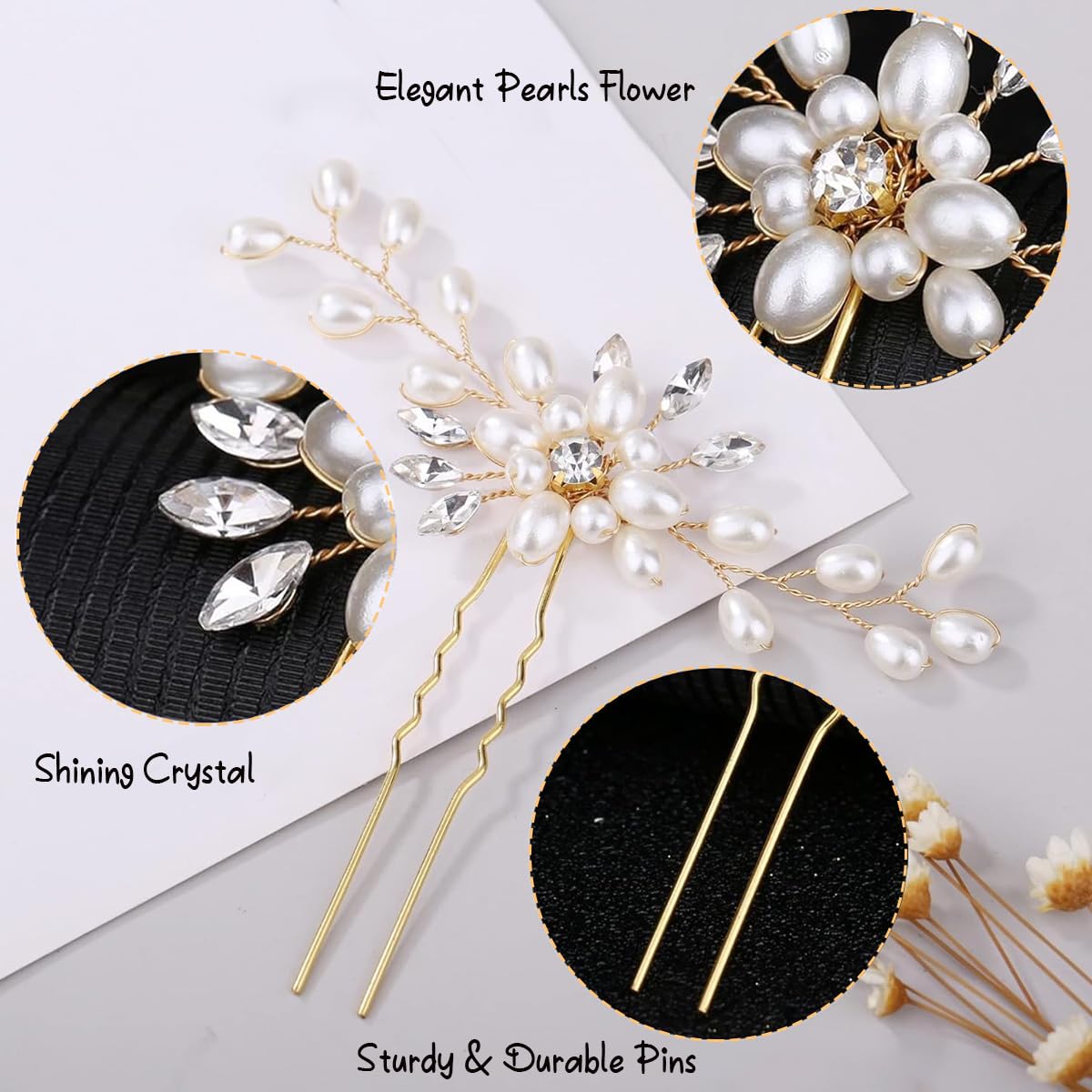 PALAY® Flower Hair Accessories for Women Pearl Crystal Rhinestone Hair Pins for Women Stylish Hair Comb Clip Bridal Hair Bun Accessories for Wedding, Daily, Party - 5 Pcs