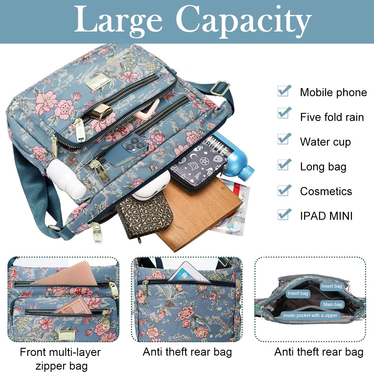 PALAY Crossbody Bag for Women with Multi Pocket Design and Adjustable Strap | 3 PCS Nylon Set