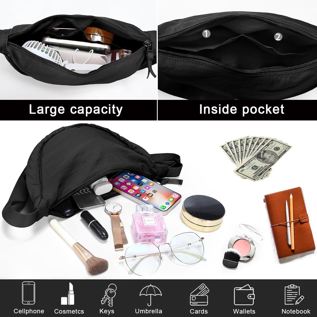 PALAY Crossbody Bag for Everyday Use with Adjustable Strap and Waterproof Nylon Style | Black