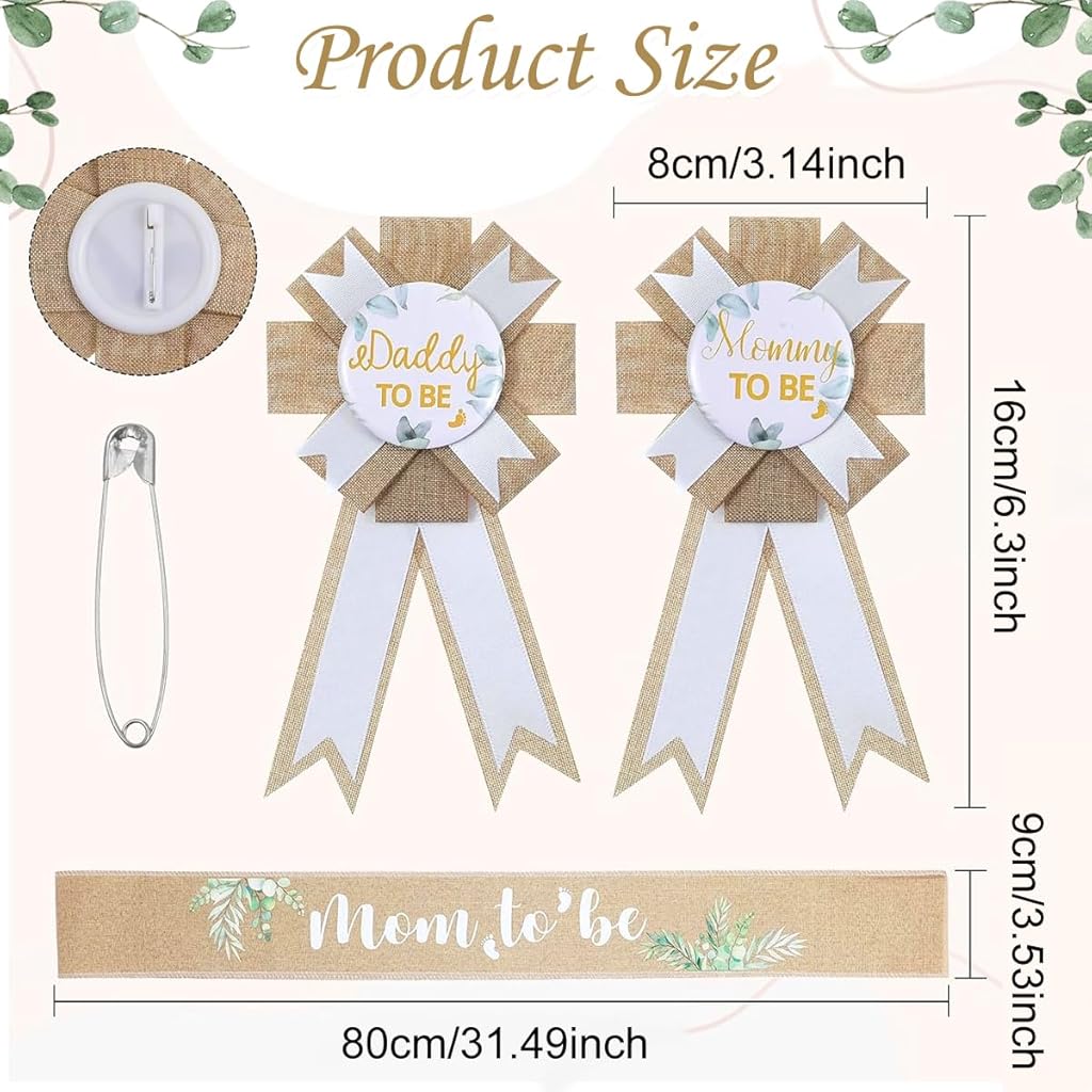 PALAY® Wallets for Women Stylish Neutral Burlap Mom to Be Sash Dad to Be Pin Baby Shower Decorations
