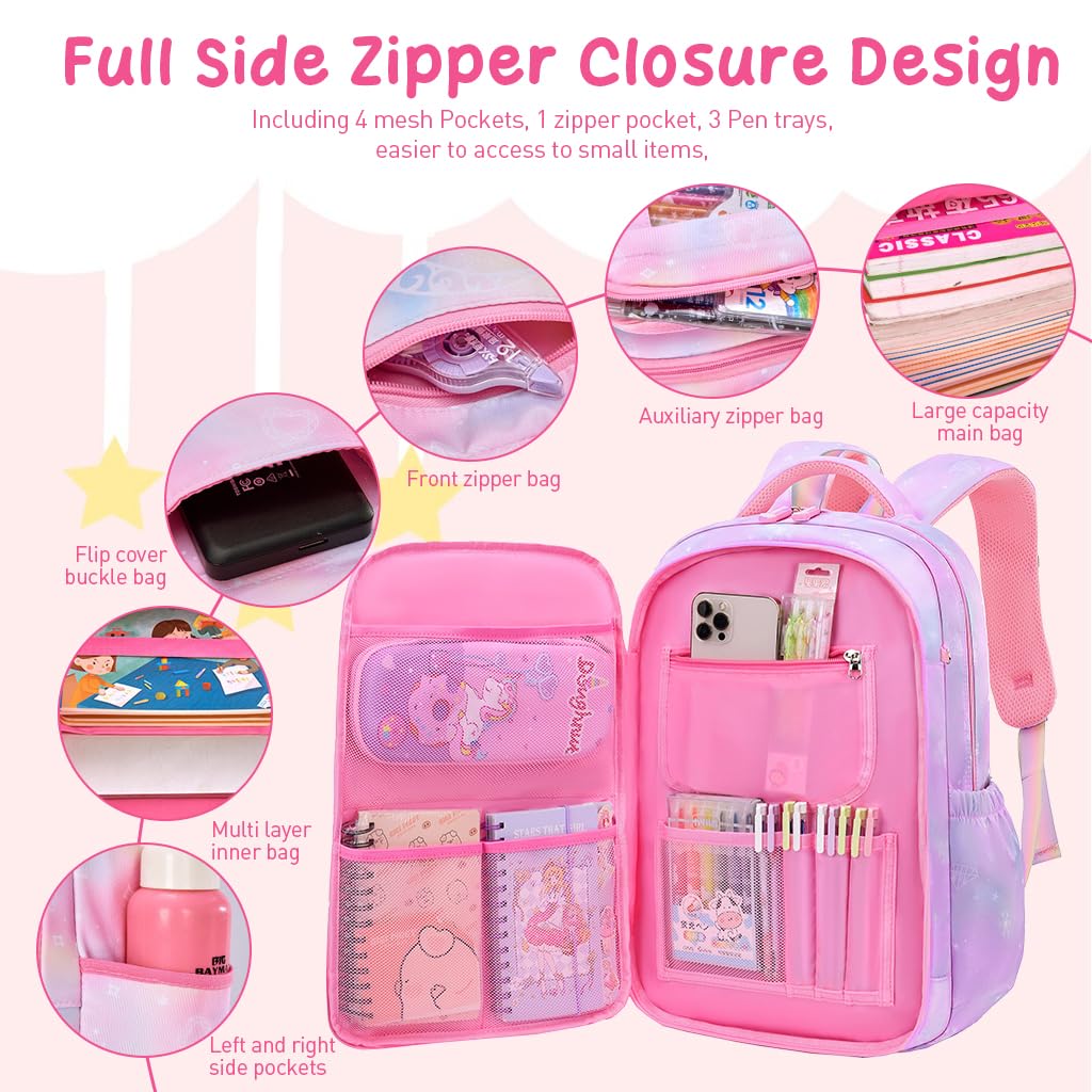 PALAY School Bag for Girls featuring 2 Main Compartments and Padded Straps | Purple Backpack