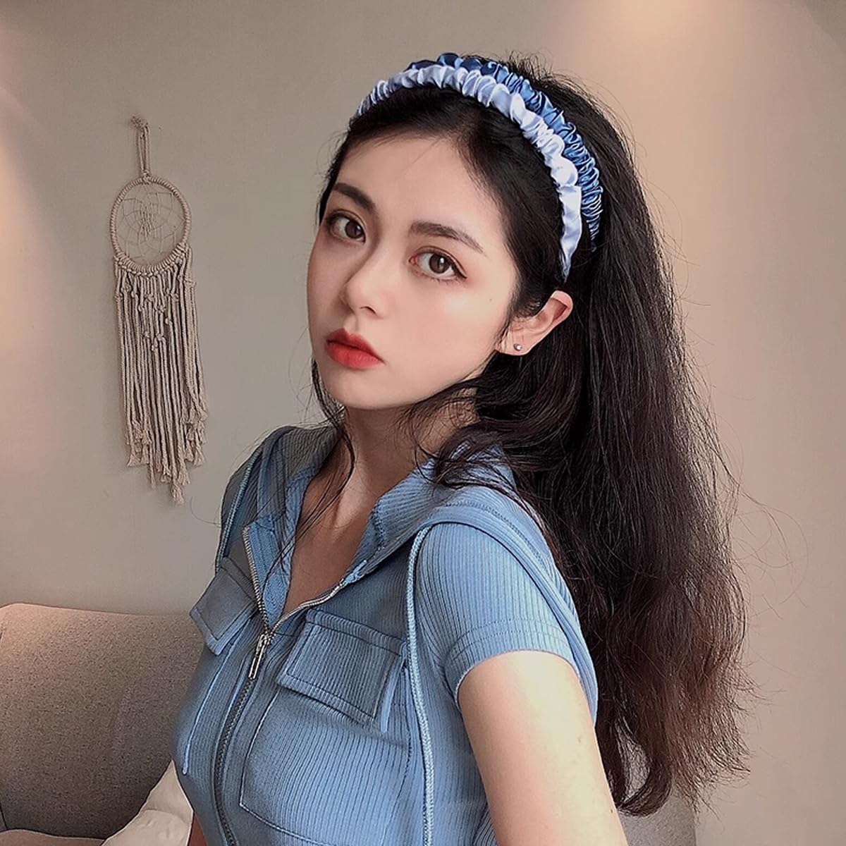 PALAY Headband Set for Women featuring 7pcs Blue Pearl and Flower Designs | Ideal Gift