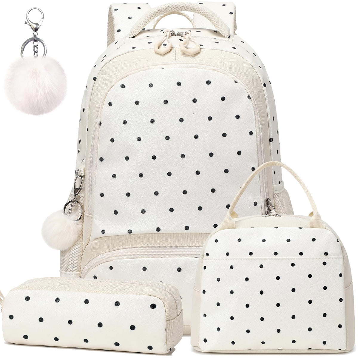 PALAY® 3PCS Fashion Backpack Set for Girls, Polka Dot School Backpack with Matching Crossbody Shoulder Bag & Pencil Pouch, Dual Handle Oxford Cloth Bookbag Set Children's Day Gift for Girls