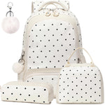 PALAY® 3PCS Fashion Backpack Set for Girls, Polka Dot School Backpack with Matching Crossbody Shoulder Bag & Pencil Pouch, Dual Handle Oxford Cloth Bookbag Set Children's Day Gift for Girls