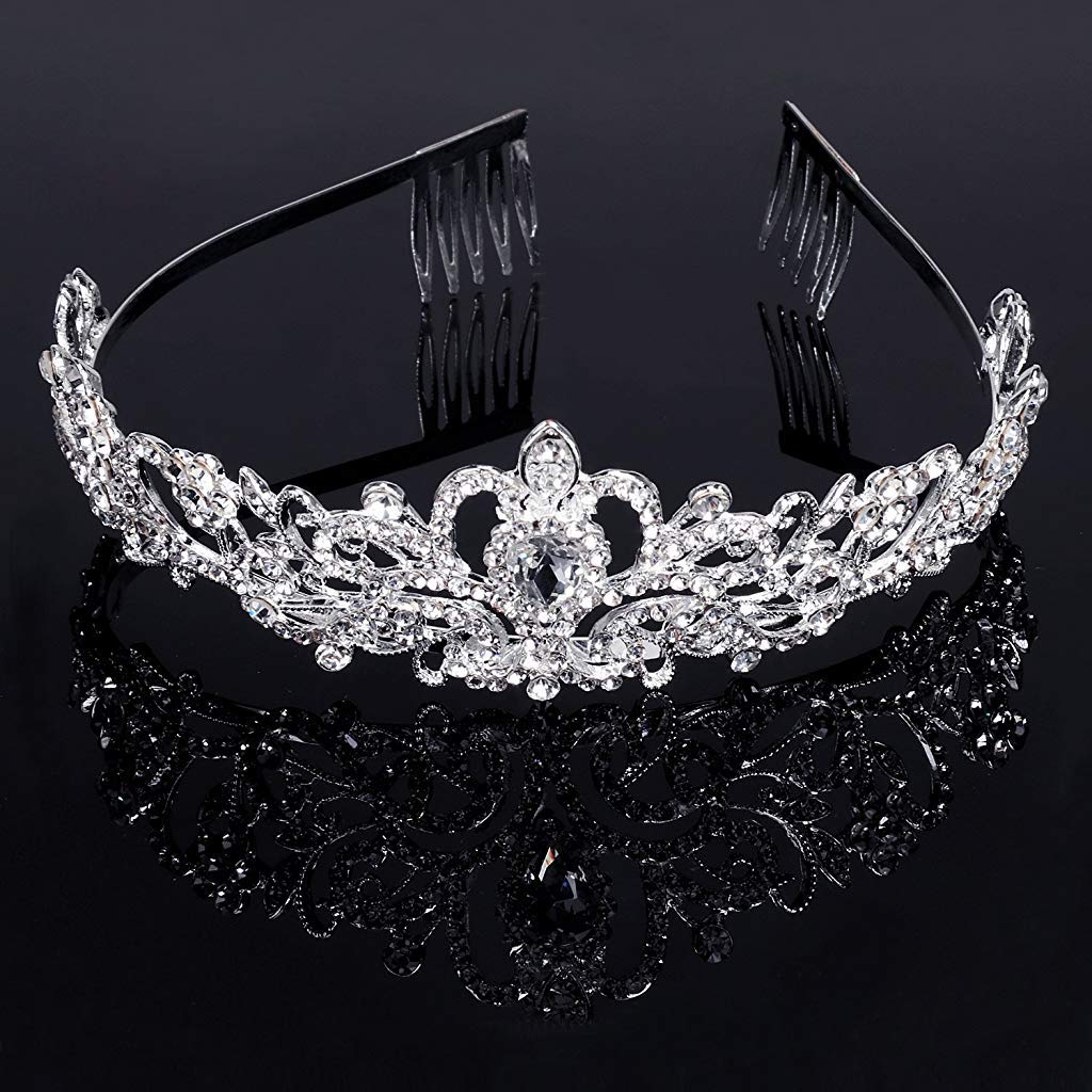 PALAY® Silver Crystal Tiara Crown Headband Princess Elegant Crown With Combs For Women Girls Bridal Wedding Prom Birthday Party