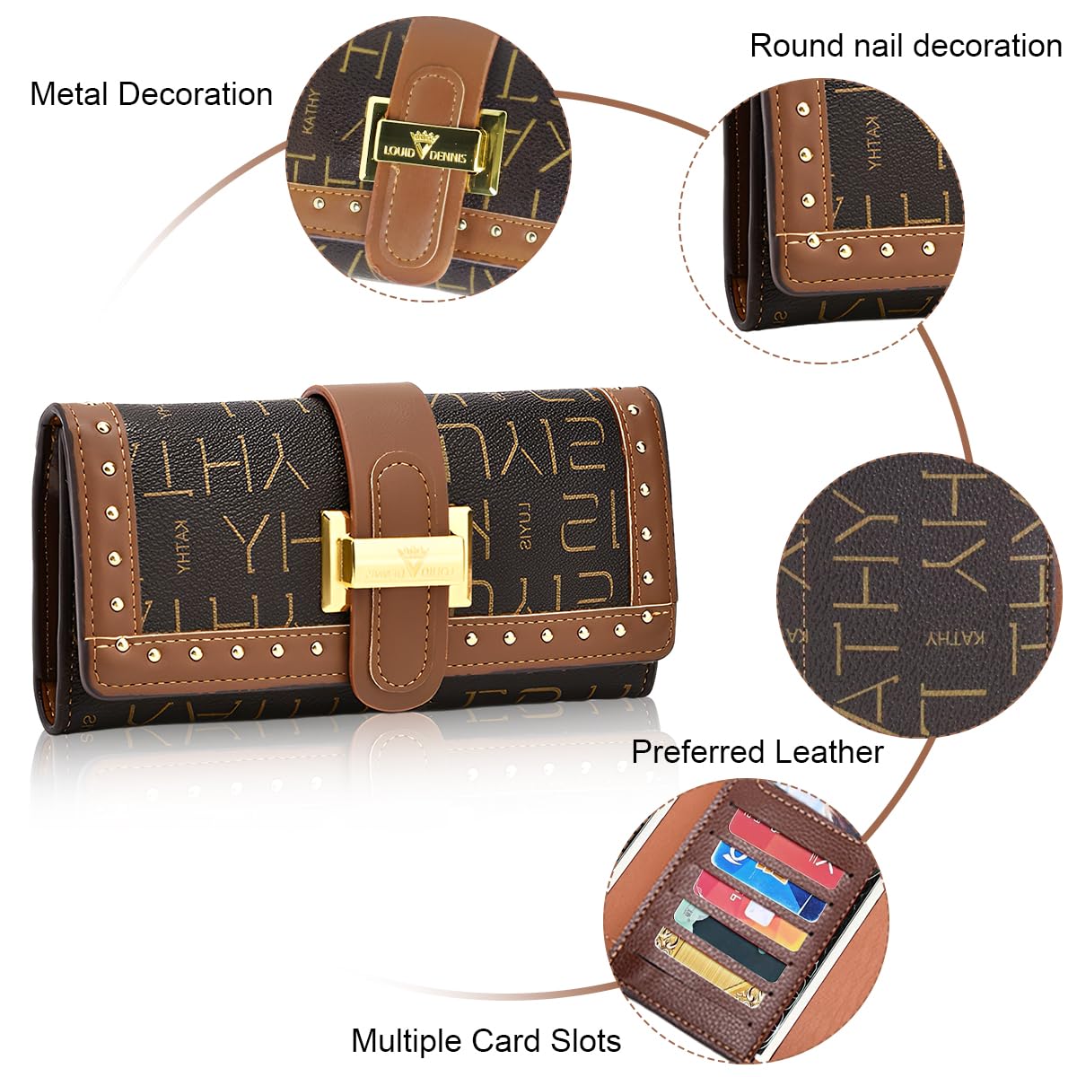 PALAY® Women Purse PU Leather Wallet Card Bag for Women RFID Card Bag Vintage Brown Print Red Women Wallet Clutch Bag Gift for Women