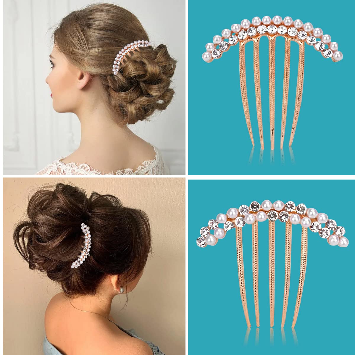 PALAY® 3pcs Hair Comb Clip for Women Rhinestone Flower Bridal Hair Side Combs 3 Inch Headpiece Elegant Headpiece Accessories for Wedding, Party, Dating